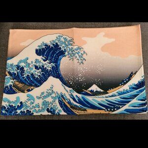 🌊 6 Woven linen Placemats Japanese Great Wave Off Kanagawa By Hokusai 12x18